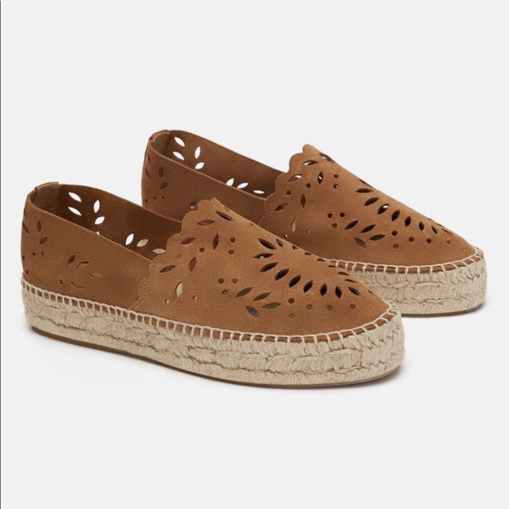 Zara Leather Suede brown tan Espadrilles size 10